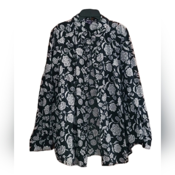 Roaman's Tops - Roaman's Black and White Floral Button Down